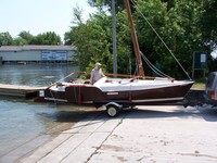 Hauling out the Dovekie sailboat